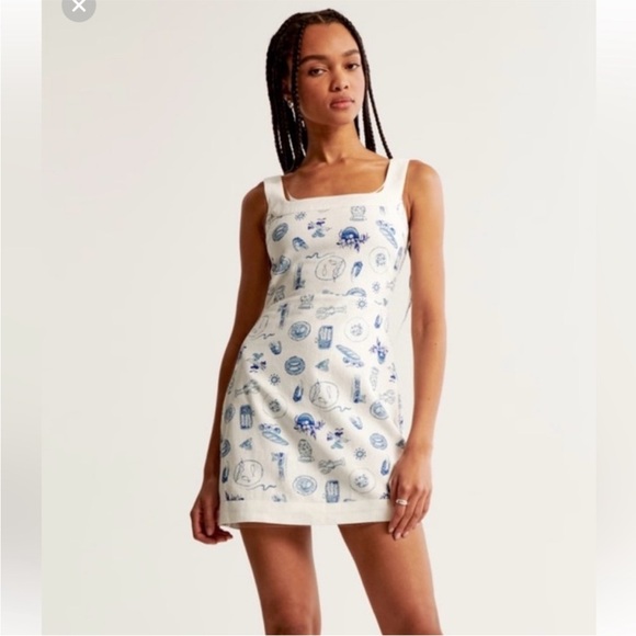 Abercrombie & Fitch Dresses & Skirts - NWT Abercrombie Linen-Blend Wide Strap Mini Dress Mediterranean Greek Print